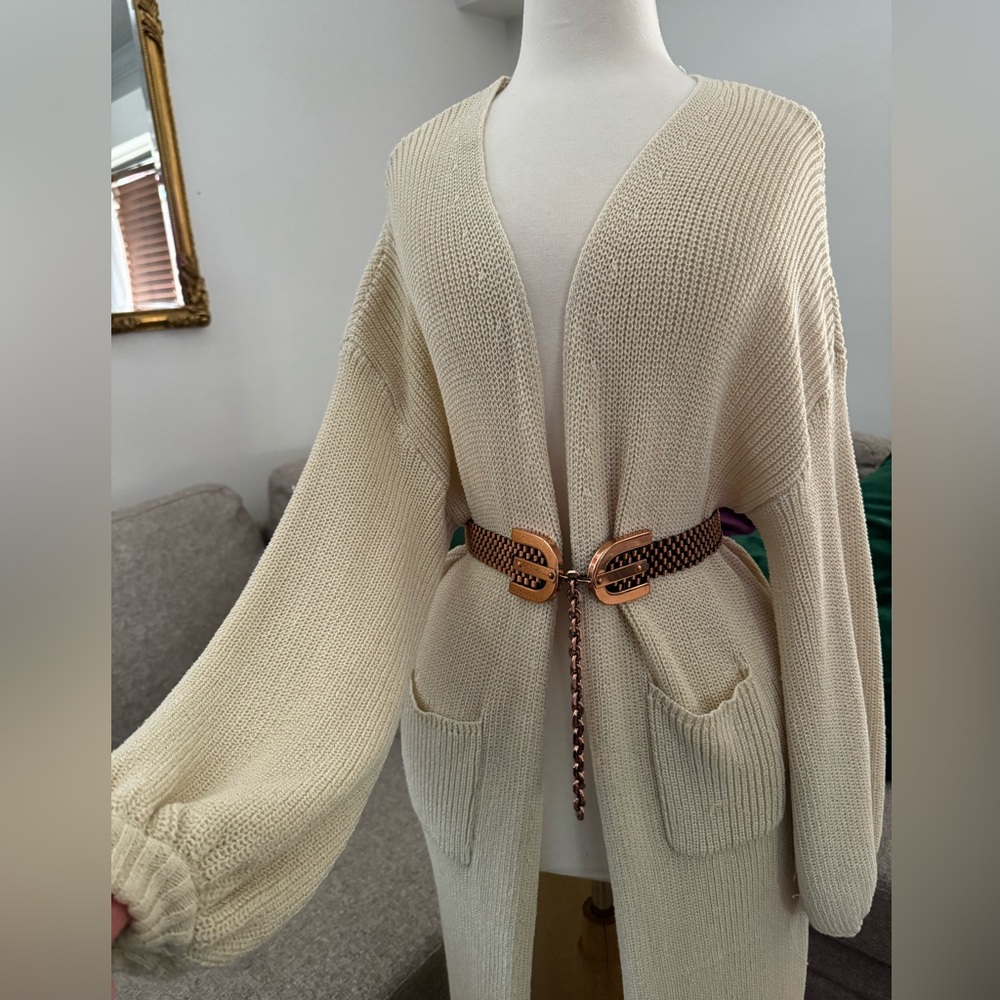 Beige sweater jacket really cute for coming weather purchased and worn once